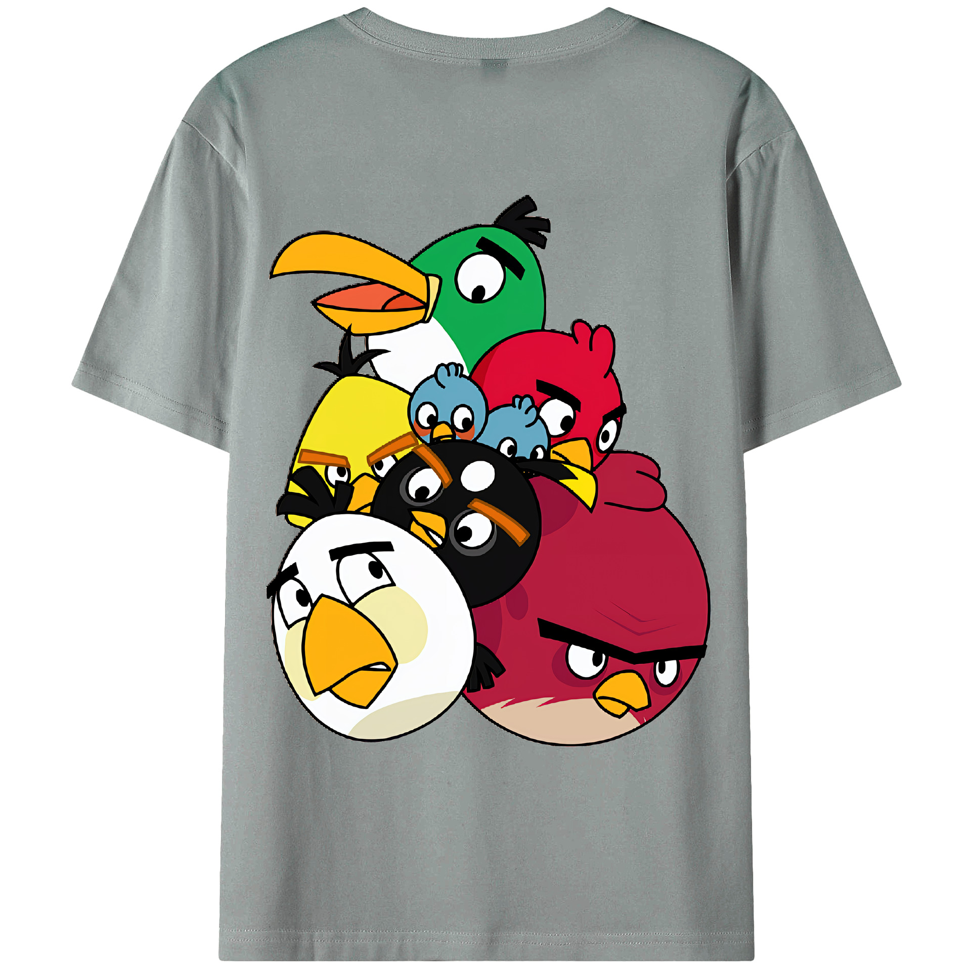 （画像用） Angry Birds アングリーバード 綿100％ メンズ半袖Tシャツ（バックプリント） 通気性